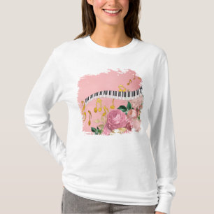 T-shirt Clés de piano élégantes et Rose Louveur de musique