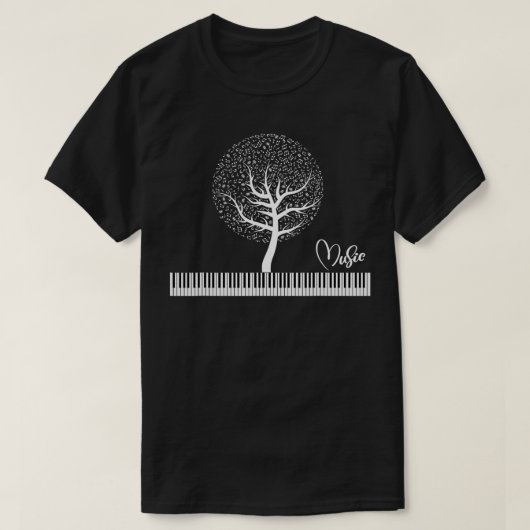 T-shirt Clés et notes du clavier de piano de l'arbre de mu (Design devant)