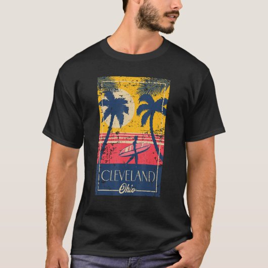 T-shirt Cleveland Ohio Retro Palm Trees Surf Distressed De (Devant)