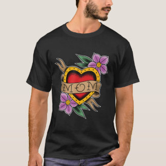 T-shirt Clic Maman Coeur Et Fleurs Vieux École Tatouage Ar