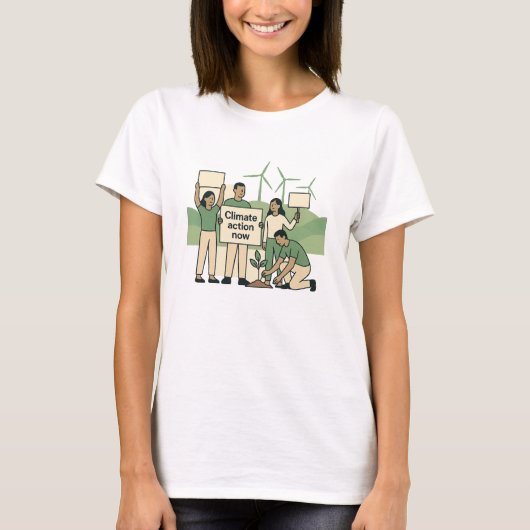 T-shirt Climate Action Now Bold Green Protest Design (Devant)