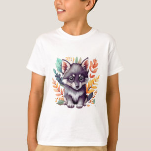 T-shirt Clip art bébé loup noir corps entier mignon aquare