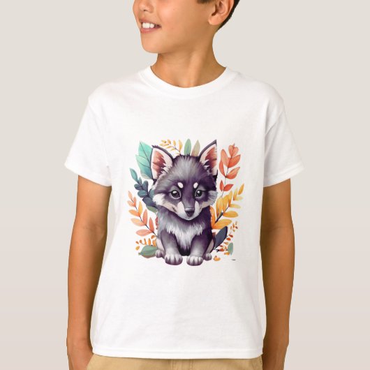 T-shirt Clip art bébé loup noir corps entier mignon aquare (Devant)