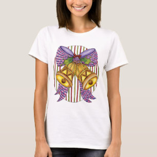 T-shirt Clochettes de Noël mignonnes avec ruban et nœud