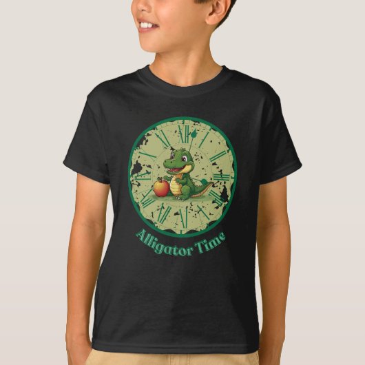 T-shirt Clock Design Alligator Apple Cute (Devant)