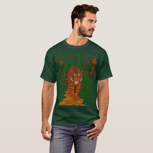T-shirt Cloisonne Art Tiger on the Jungle Path (Devant entier)
