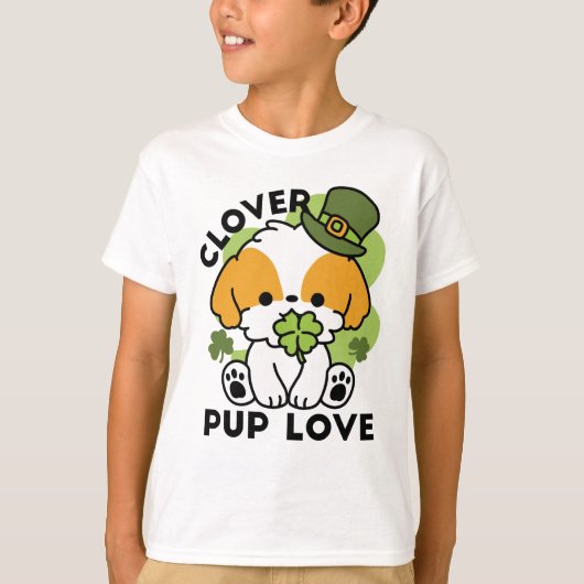 T-shirt Clover Pup Love - St. Patrick's Day Chien Design (Devant)