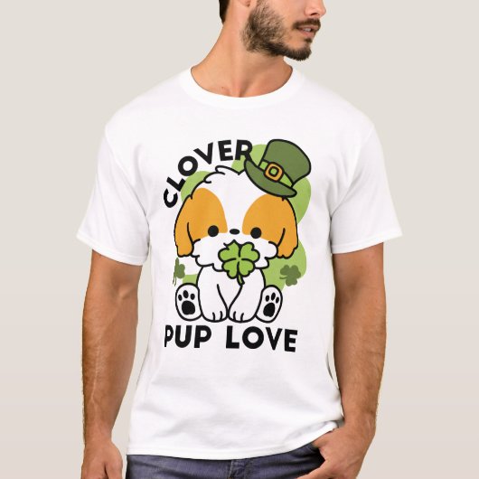 T-shirt Clover Pup Love - St. Patrick's Day Chien Design (Devant)