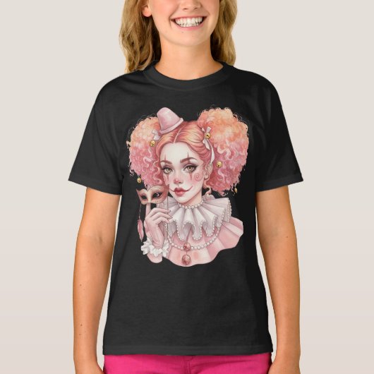 T-shirt Clown rose avec masque (Devant)