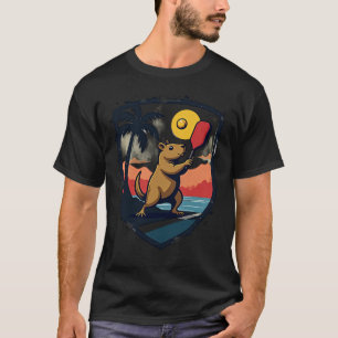 T-shirt Club de Pickleball Capybara Logo Rétro Coucher de