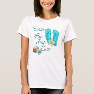 T-shirt Club de tongs pour filles sarcelle avec fleurs tro