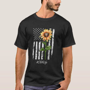 T-shirt CNA Nurse Life Sunflower Peace USA Drapeau Amériqu