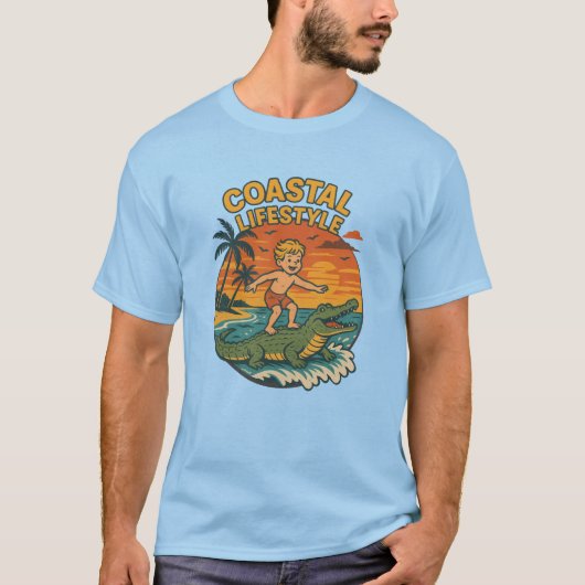 T-shirt Coastal Lifestyle Gator Surfing - Retro Surf Beach (Devant)