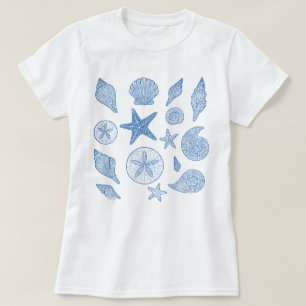 T-shirt Coastal Minimal Seashells Beach Line Art