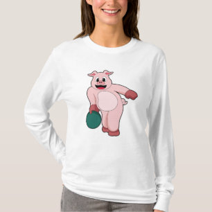 T-shirt Cochon à Bowling avec balle de Bowling