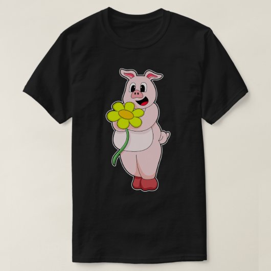 T-shirt Cochon à fleurs jaunes (Design devant)