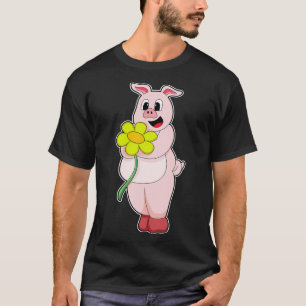 T-shirt Cochon à fleurs jaunes