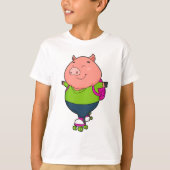 T-shirt Cochon à Patinage en ligne avec patins à rouleaux (Devant)