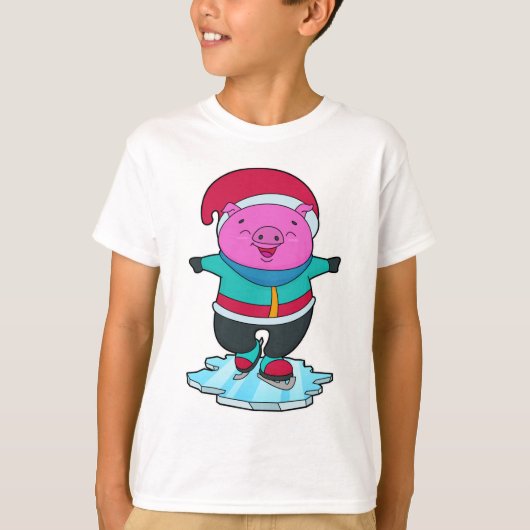 T-shirt Cochon à Patinage sur glace avec patins sur glace  (Devant)