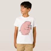 T-shirt Cochon affamé drôle tenant une fourchette et un co (Devant entier)