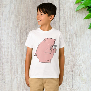 T-shirt Cochon affamé drôle tenant une fourchette et un co