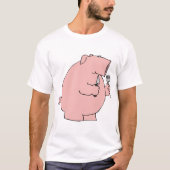 T-shirt Cochon affamé drôle tenant une fourchette et un co (Devant)