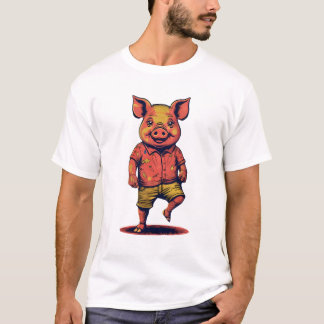 T-shirt Cochon Anthropomorphique Dans Neon Noir De La Pop 
