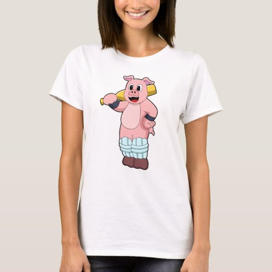 T-shirt Cochon au cricket avec batte de cricket (Devant)