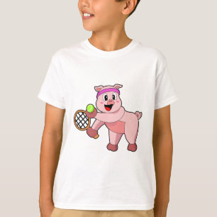 T-shirt Cochon au tennis avec raquette de tennis