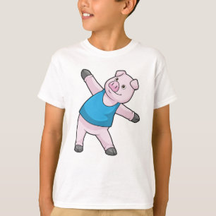 T-shirt Cochon au Yoga Étirement