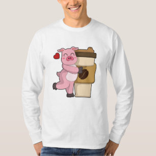 T-shirt Cochon avec café pour aller