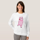 T-shirt Cochon avec fleur Rose (Devant entier)