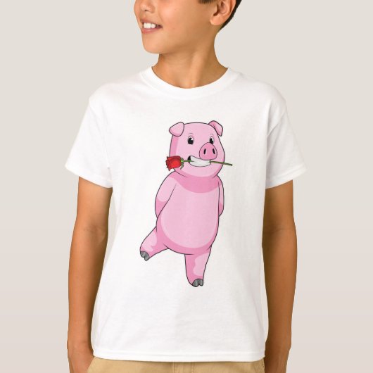 T-shirt Cochon avec fleur Rose (Devant)