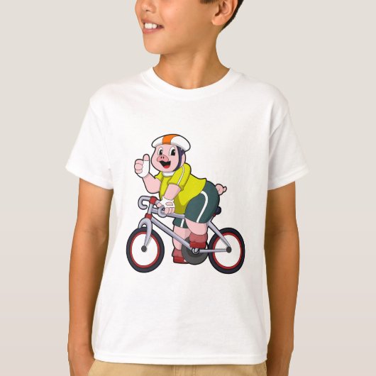 T-shirt Cochon avec vélo et casque (Devant)