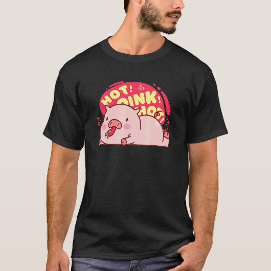 T-shirt Cochon Chaud Rose Chaud Manger Poivre Cuisine (Devant)