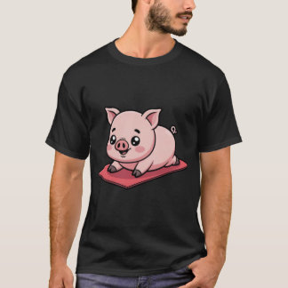 T-shirt Cochon Chibi Drôle Tombant Pendant une Pose de Yog