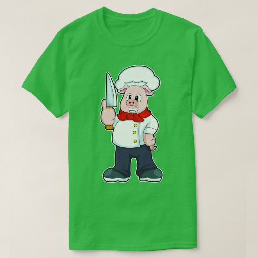 T-shirt Cochon comme boucher avec couteau (Design devant)