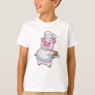 T-shirt Cochon comme chef avec Plateau et Cake