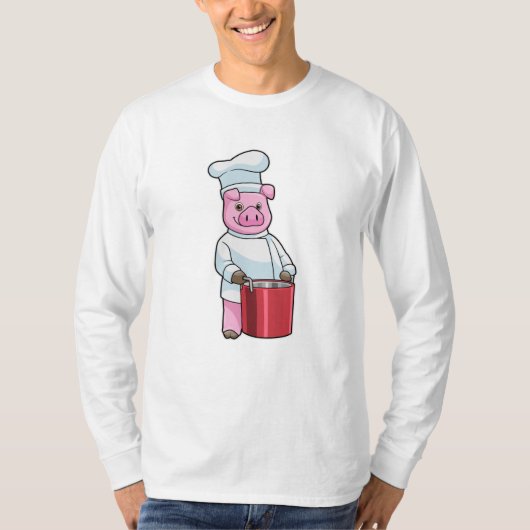 T-shirt Cochon comme cuire avec pot de Cuisine (Devant)