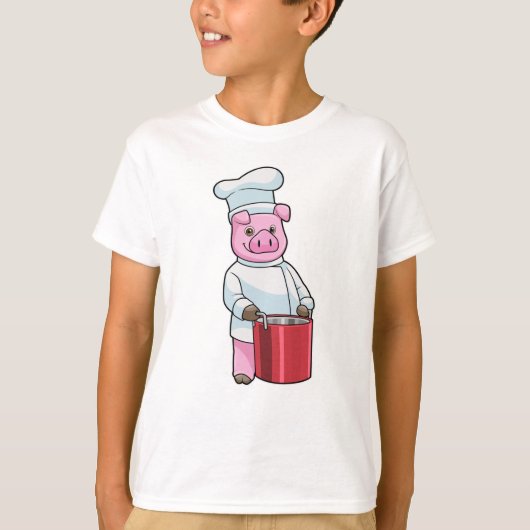 T-shirt Cochon comme cuire avec pot de Cuisine (Devant)