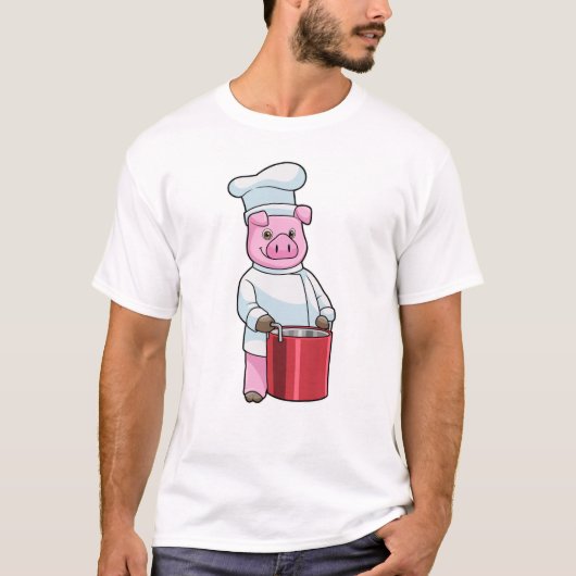 T-shirt Cochon comme cuire avec pot de Cuisine (Devant)