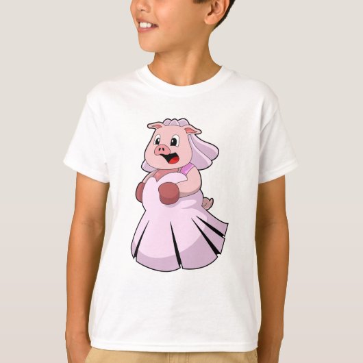 T-shirt Cochon comme mariée avec robe de mariée.PNG (Devant)