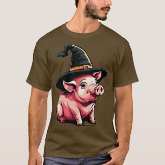 T-shirt Cochon dans un casquette sorcier halloween piggy 1