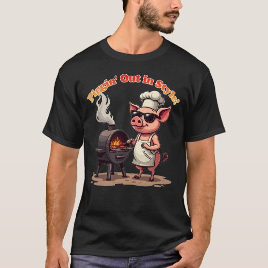 T-shirt Cochon de barbecue amusant "Piggin' Out in Style" (Devant)