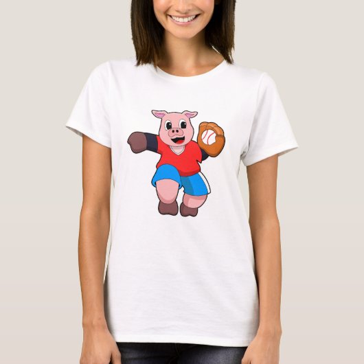 T-shirt Cochon de baseball avec gant de baseball (Devant)