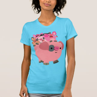 T-shirt Cochon de caricature mignonne portant des porcelet