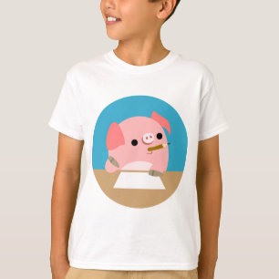 T-shirt Cochon de dessin mignon "Bloc de l'écrivain" T-shi
