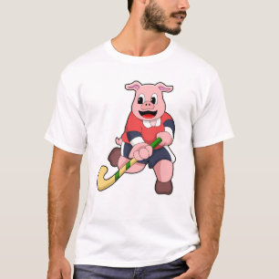 T-shirt Cochon de hockey avec chauve-souris de hockey