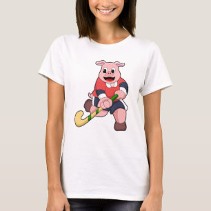 T-shirt Cochon de hockey avec chauve-souris de hockey