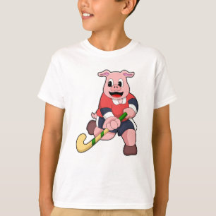 T-shirt Cochon de hockey avec chauve-souris de hockey